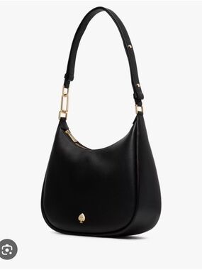 kate spade black pebbled leather shoulder bag with gold spade logo